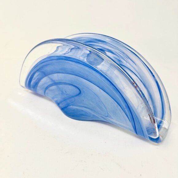 Blue Lavorazione Arte Murano Serviette Letter Napkin Holder Art Glass Italy Taco - Picture 3 of 11